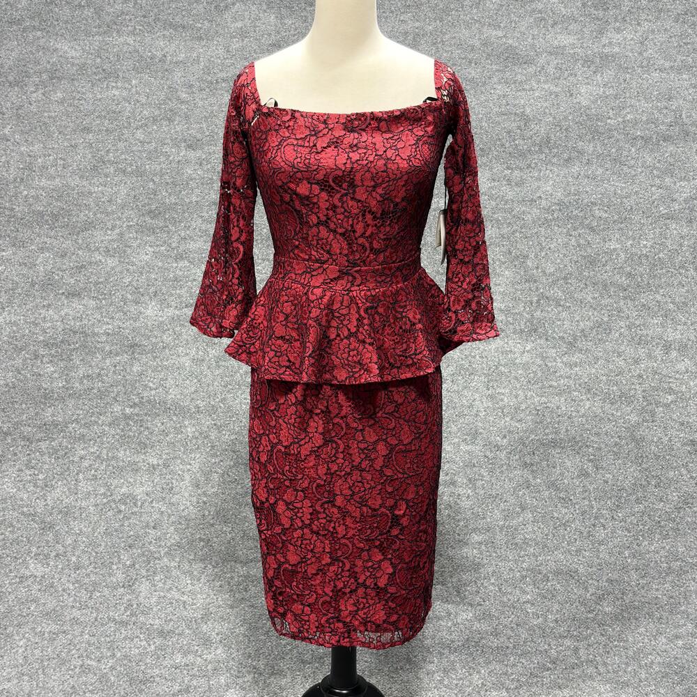 Laundry By Shelli Segal Dress Womens 4 Red Lace Peplum Off Shoulder Cocktail